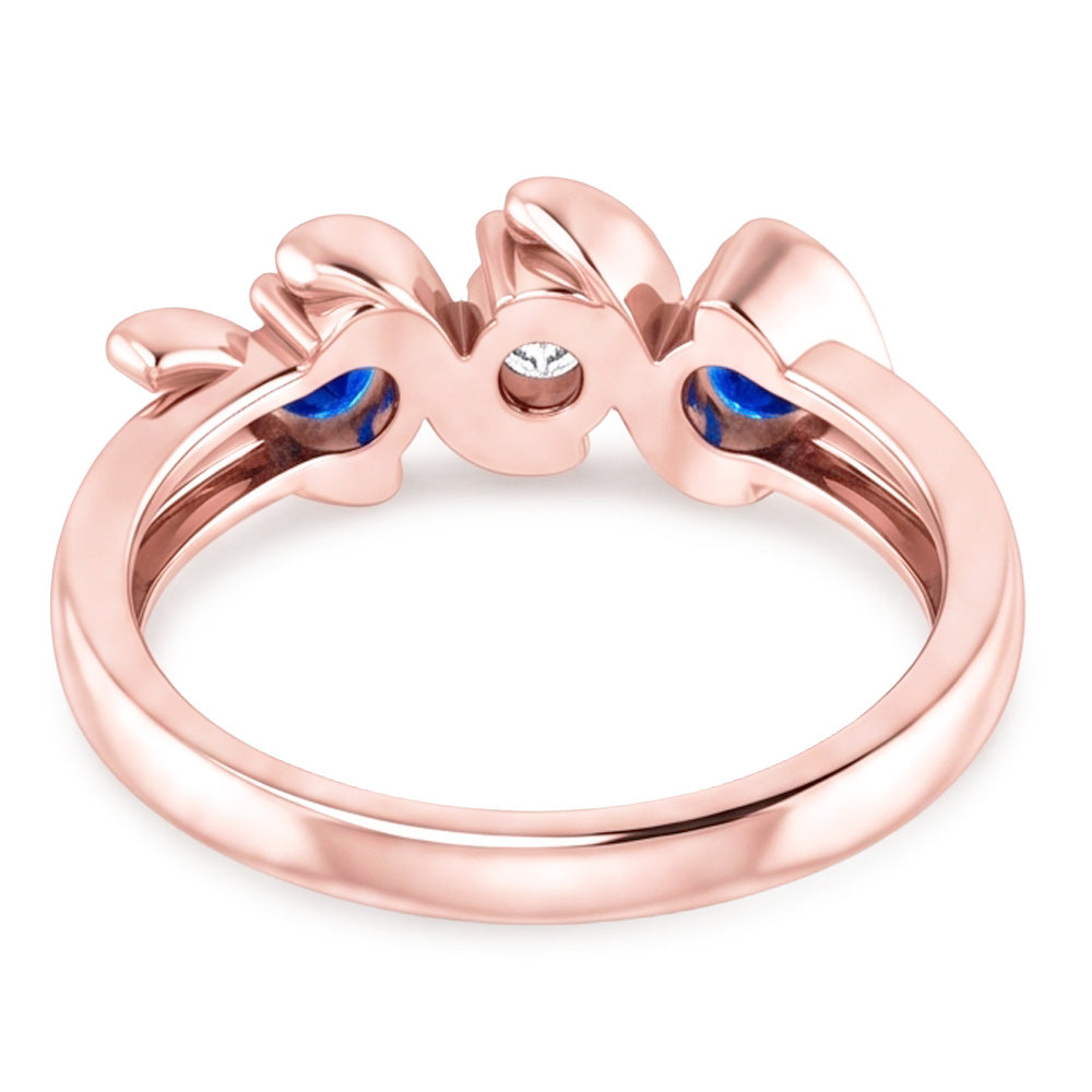 3 Steine Ring Diamant Blauer Saphir 0.90 Karat Roségold 14K