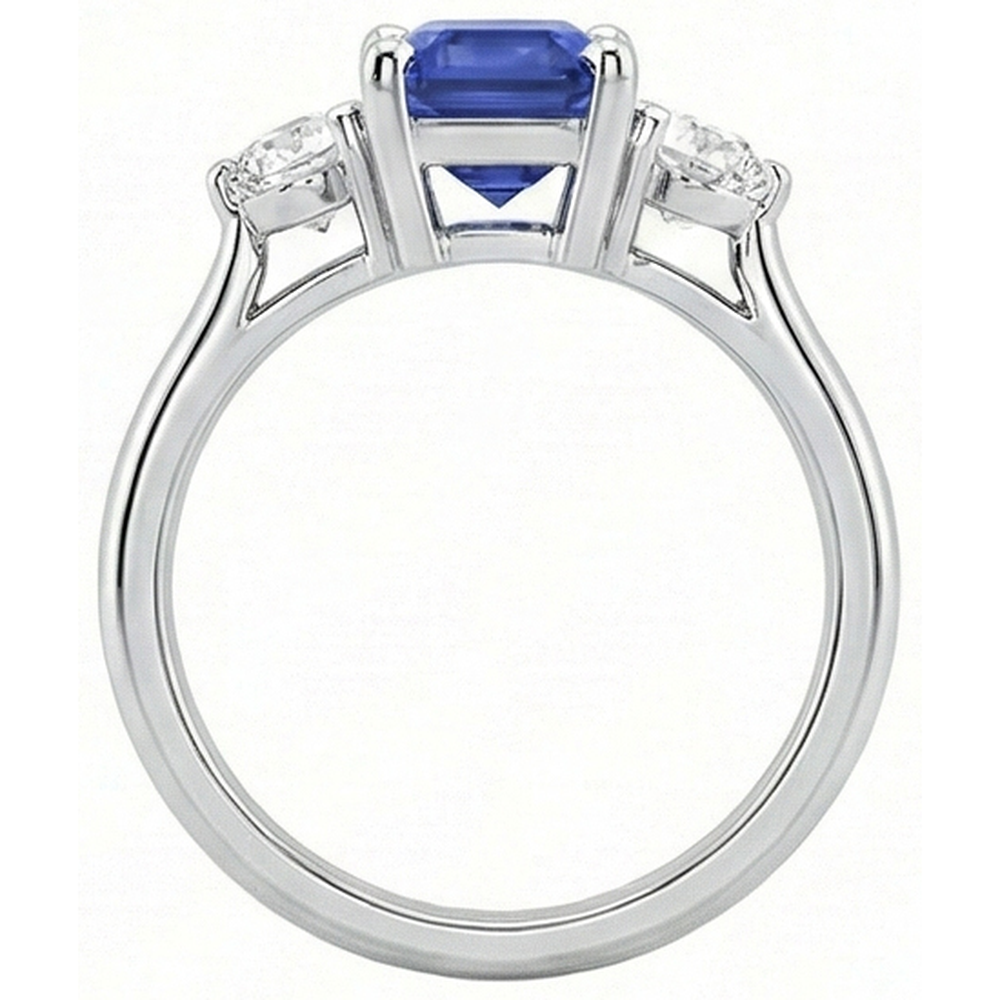3 Steine natürlicher blauer Saphir Smaragdring & Natürlicher Diamant ( nicht im Labor gezüchtet )en 3 Karat