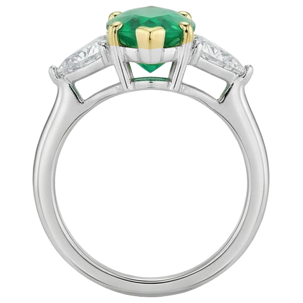 Echter Smaragd Edelstein-Ring 3 Karat Bicolor 14K Gold – Rückansicht
