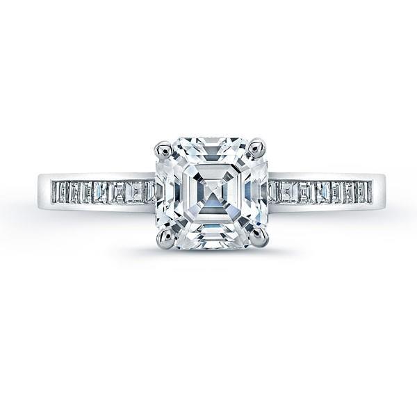 3.01 Karat Asscher Natürliche Diamantring Mit Akzenten Weißgold 14K