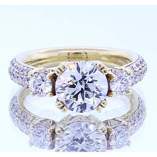 3.50 Karat Natürliche Diamant Runder Verlobungsring Gelbgold 14K