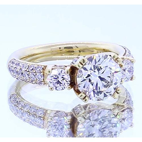 3.50 Karat Natürliche Diamant Runder Verlobungsring Gelbgold 14K