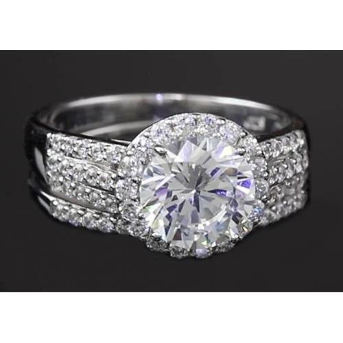 3.50 Karat Runder Natürliche Diamant Verlobungsring Mit Halofassung