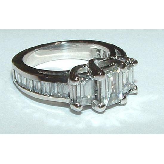 3 Ct. Smaragd & Baguettes Drei-Stein-Natürliche Diamant-Ring Weißgold 14K