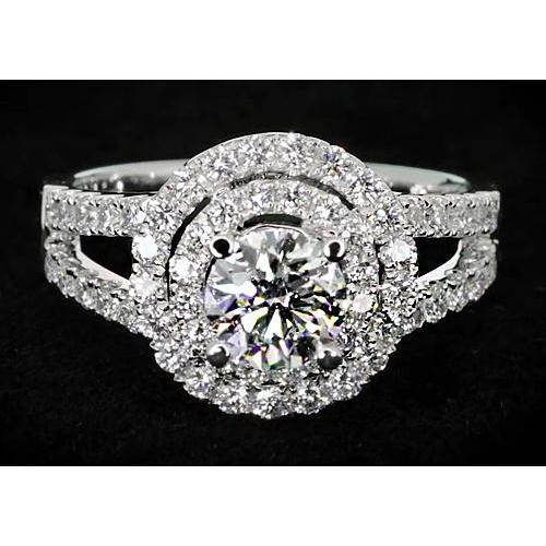 3 Karat Natürliche Diamant-Runder Halo-Ring Mit Geteiltem Schaft Weißgold 14K