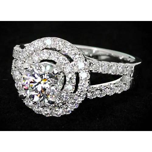 3 Karat Natürliche Diamant-Runder Halo-Ring Mit Geteiltem Schaft Weißgold 14K