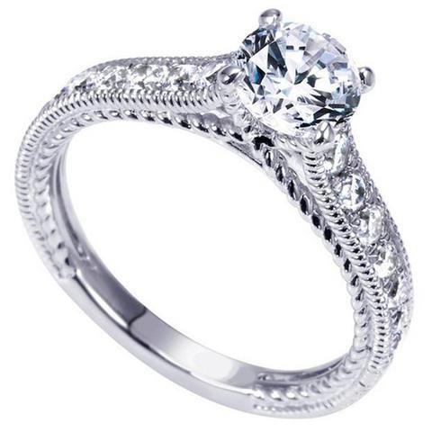 3 Karat Runder Echt Diamantring Im Antik-Look Weißgold