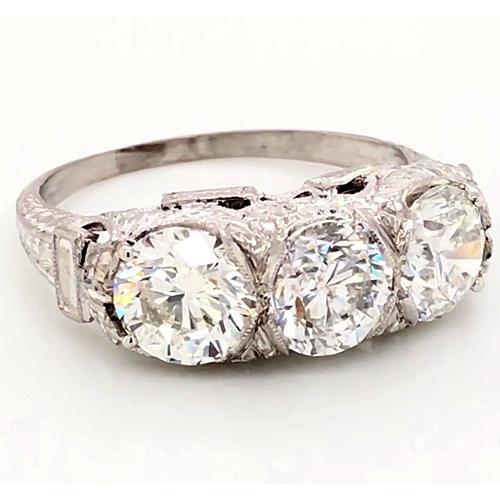 3 Steine Natürliche Diamantring 4,50 Karat Antik Stil Filigrane Milgrain