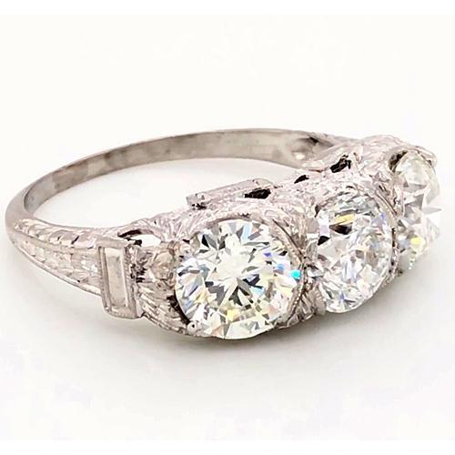 3 Steine Natürliche Diamantring 4,50 Karat Antik Stil Filigrane Milgrain