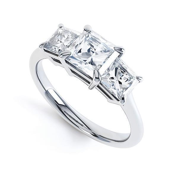 3 Steine Princess Cut 3 Ct Natürliche Diamanten Jubiläumsring Weißgold 14K