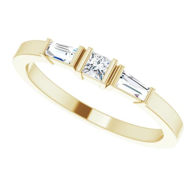 3 Steine Ring 1,10 Karat Prinzessin & Baguette Natürliche Diamanten Gelbgold 14K