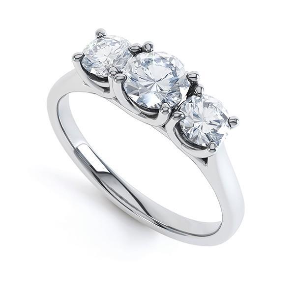 3 Steine Runder Echt Diamant-Verlobungsring Weißgold 14K 1,95 Ct.