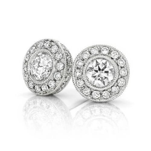 3,10 Karat Rundschliff Echt Diamant Damen Ohrstecker Halo Ohrringe Weißgold 14K