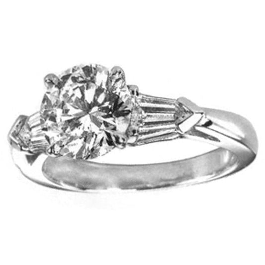 3,21 Ct. Runder & Baguette- Echt Diamant-Drei-Steine-Ring Weißgold