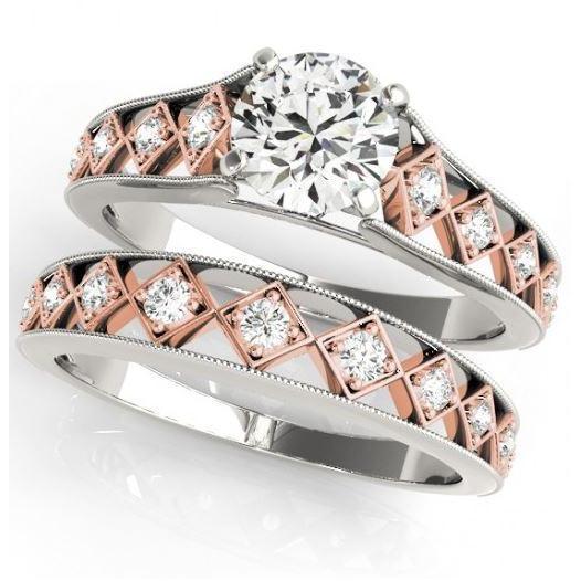 3,25 Karat Natürliche Diamant-Verlobungsring-Set Neu Zweifarbiges Gold 14K