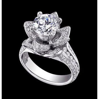3,25 Karat Natürliche Diamantring Im Blumenstil Weißgold