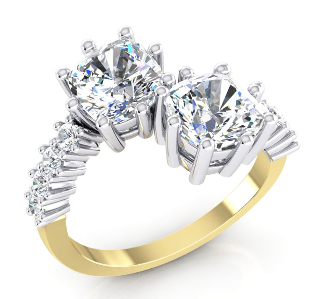 3,30 Karat Diamantring im doppelten Kissenschliff in 14 Karat Weißgold