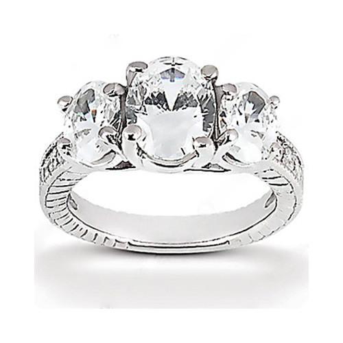 3,31 Karat 3 Steine Stil Ovaler Natürliche Diamant Verlobungsring Weißgold 14K