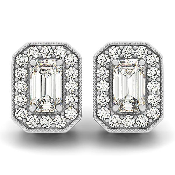 3,5 Karat Smaragd Und Halo-Echt Diamant-Ohrstecker Im Rundschliff