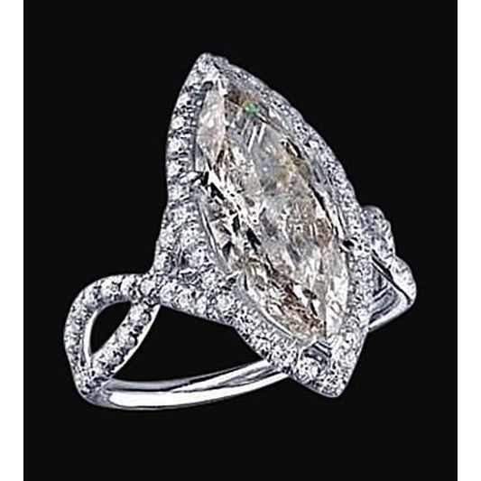 3,91 Karat Marquise Natürliche Diamant Pave Fancy Solitaire Ring Mit Akzenten