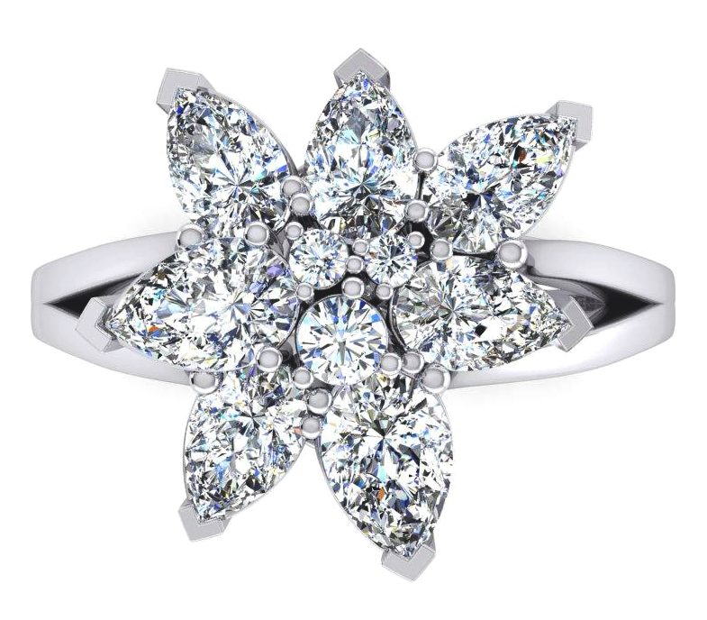 3 Karat Diamant Cluster Ring Birnen Schliff Gold 14K Schmuck Fur Damen