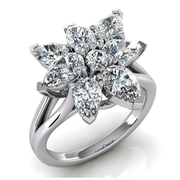3 Karat Diamant Cluster Ring Birnen Schliff Gold 14K Schmuck Fur Damen