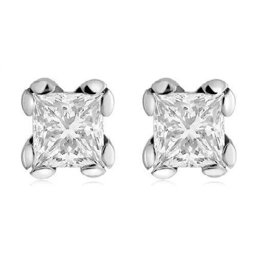 4 Karat Großer Solitär-Echt Diamant-Ohrstecker Im Princess-Schliff 14K Weißgold