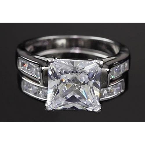 4 Karat Princess Echt Diamant Verlobungsring Set Weißgold 14K Kanal