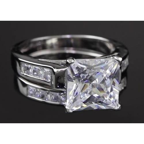 4 Karat Princess Echt Diamant Verlobungsring Set Weißgold 14K Kanal