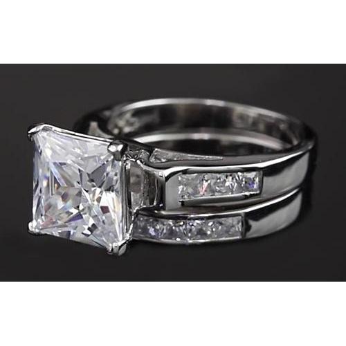 4 Karat Princess Echt Diamant Verlobungsring Set Weißgold 14K Kanal