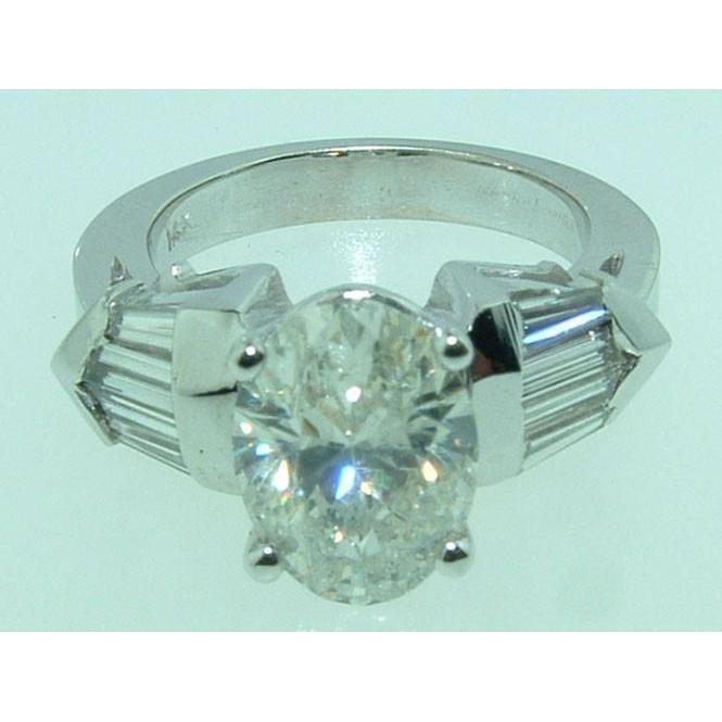 4,01 Ct. Oval & Baguette Echt Diamant 3 Steine Verlobungsring Weißgold