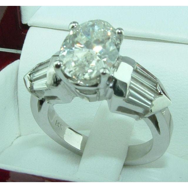 4,01 Ct. Oval & Baguette Echt Diamant 3 Steine Verlobungsring Weißgold