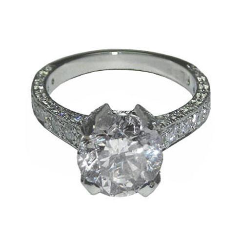 4,01 Ct. Runder Brillant Pave Natürliche DiamantWG Solitärring Mit Akzenten