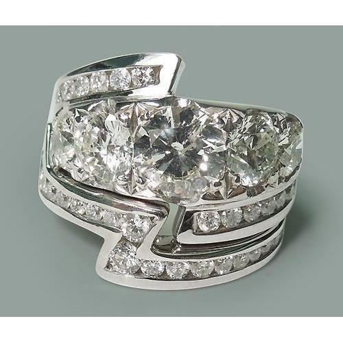4,55 Karat Runde Echt Diamanten Ehering Und Band Set