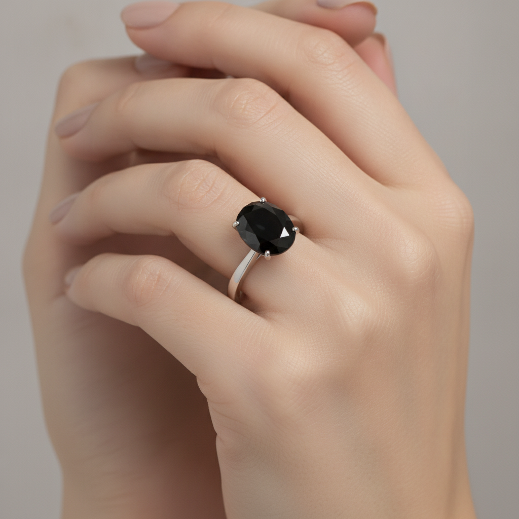 Verlobungsring mit schwarzem Diamant, 5 Karat, echter ovaler Solitär, verjüngt, 14 Karat Weißgold