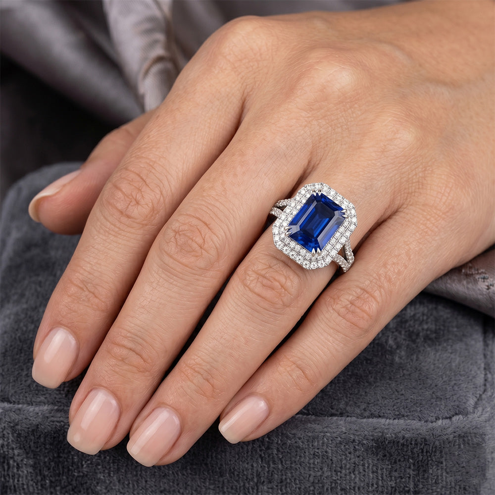 5 ct. Blauer Saphir mit Diamantring Solitär mit Akzenten Schmuck
