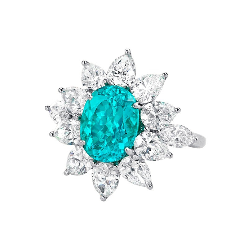 5 Karat Paraiba-Turmalinring mit birnenförmigem Heiligenschein