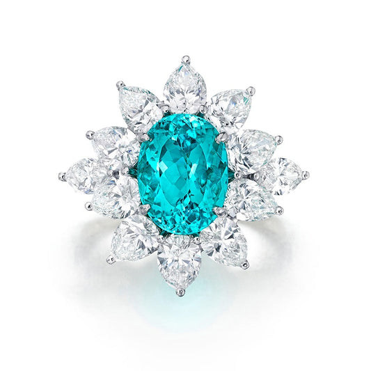 5 Karat Paraiba-Turmalinring mit birnenförmigem Heiligenschein