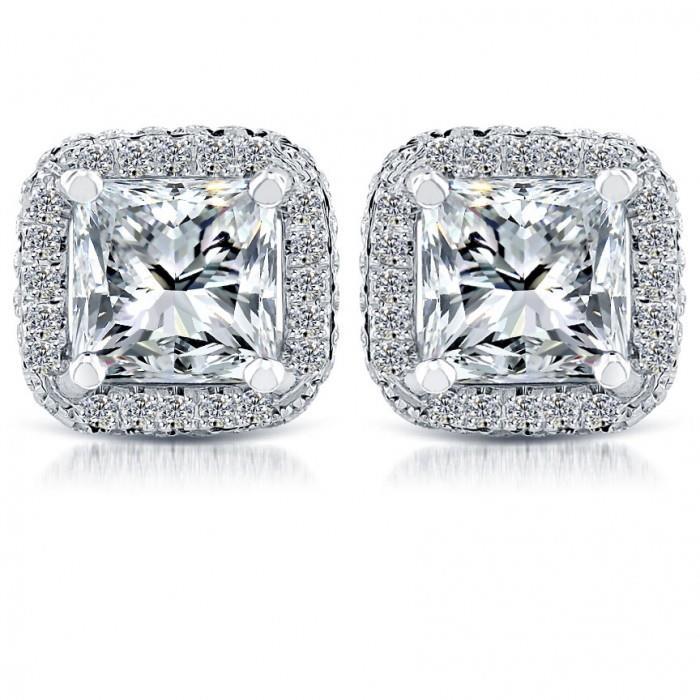 5,70 Karat Princess & Runden Natürliche Diamant Ohrstecker Weißgold 14K