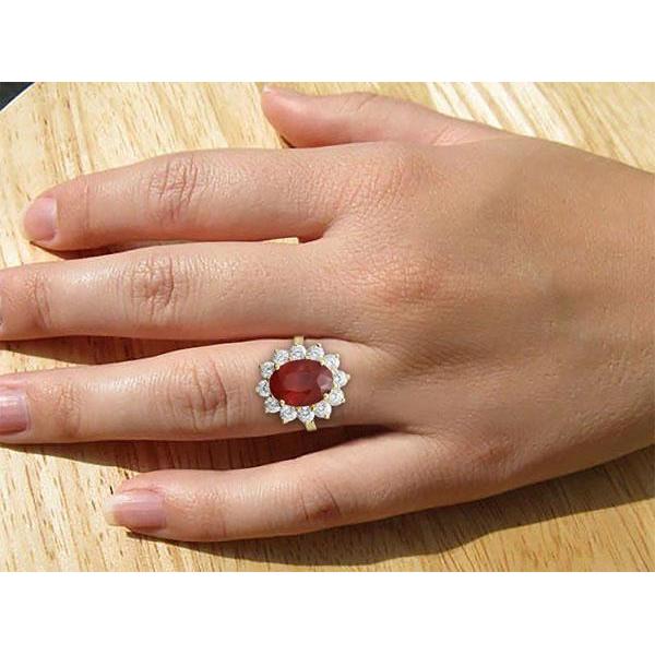 5 Kt Roter Rubin Diamant Ehering 14K Gelbgold