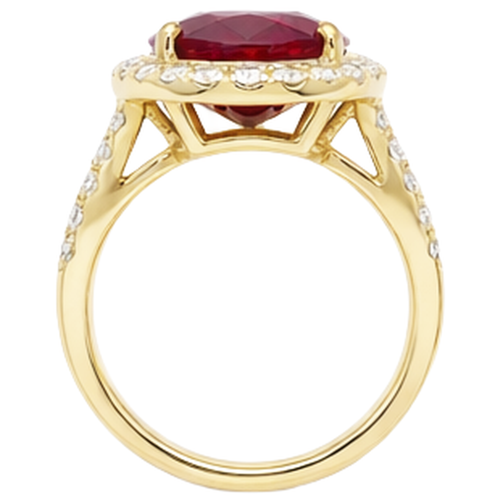 6,50 Karat Rubin und Diamant Ring Edelschmuck 14K Gelbgold