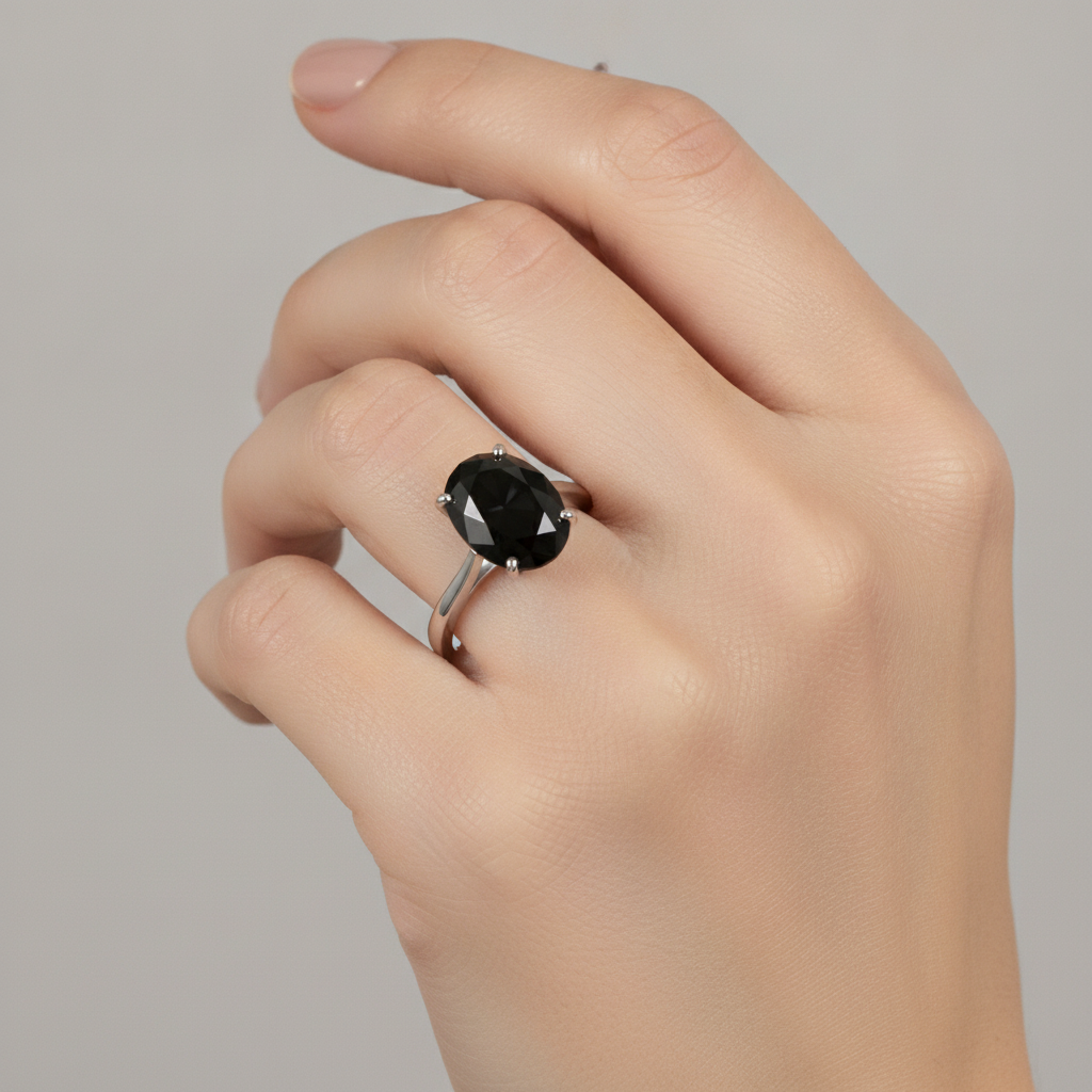 Ehering mit echtem schwarzem Diamanten, 5 Karat, ovaler Solitär, Messerkante, 14 Karat Weißgold