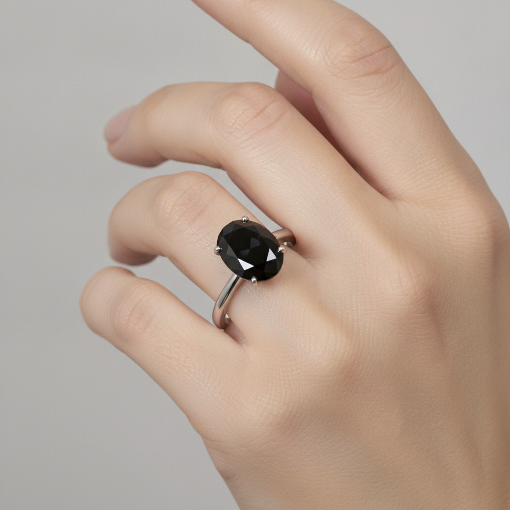 Verlobungsring mit dunklem Diamanten 5 Karat Echter ovaler schwarzer Solitär Schlicht 14 Karat Weißgold