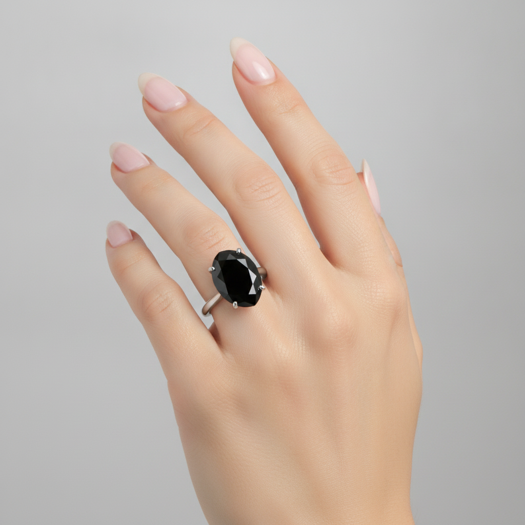 Verlobungsring mit schwarzem Diamanten, 3,5 Karat, natürlicher Solitär in Tropfenform, Kathedralenfassung, 14 Karat Weißgold