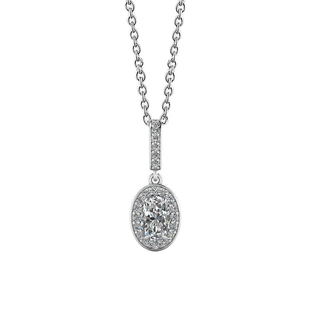 Anhänger Mit Funkelnden Ovalen Und Rund Geschliffenen Natürliche Diamanten 1,72 Ct 14K Weißgold