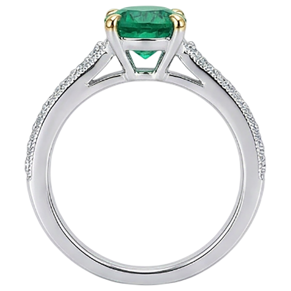 Naturreiner Kolumbianischer Smaragd Farbstein-Ring 2 Karat 14 Karat Zweifarbig Gold – Rückansicht