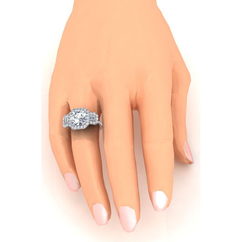 Asscher Schliff Mit Akzenten Echt Diamant Ring