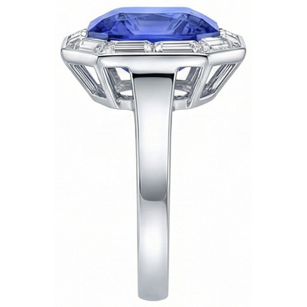 Baguette Natürlicher Diamant ( nicht im Labor gezüchtet ) Halo Radiant Blue Saphir Ring 3,50 Karat 14K Gold