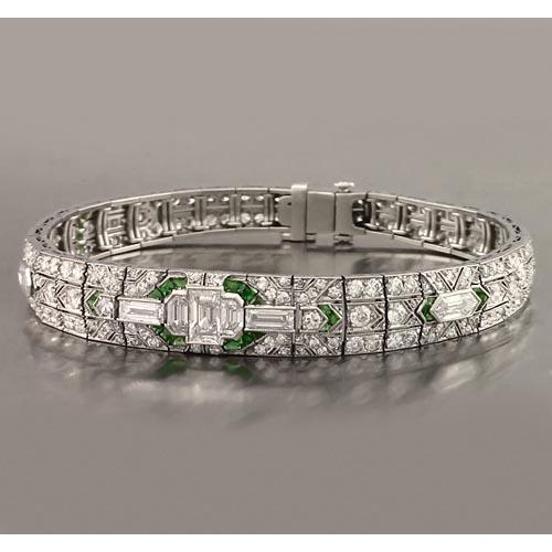 Baguette Smaragd Echt Diamond Armband 17,50 Karat Weißgold 14K