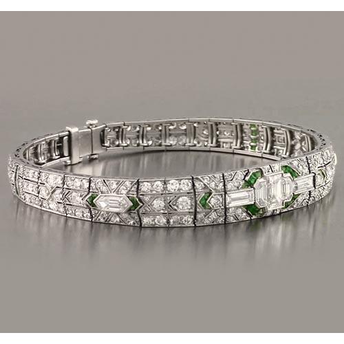Baguette Smaragd Echt Diamond Armband 17,50 Karat Weißgold 14K